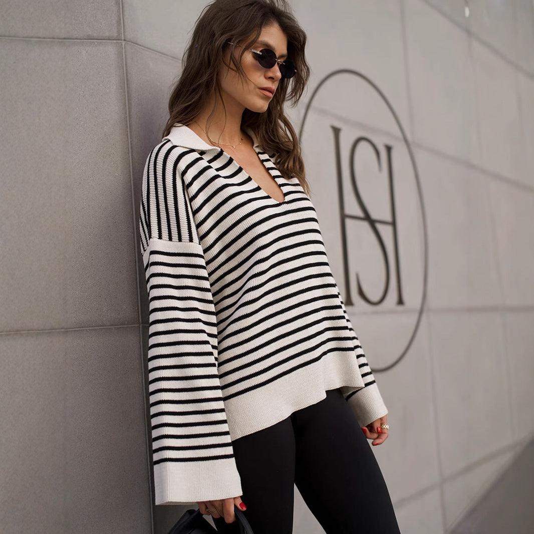 Damen Gestreifter Strickpullover mit gemütlicher Passform Drune