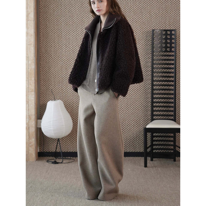 Damen Teddyjacke mit hohem Rippenkragen und halbhohem Reißverschluss Drune