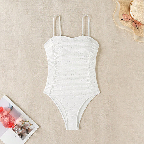 Damen Einteiler Badeanzug mit raffiniertem Rüschendesign und elegantem V-Ausschnitt Drune