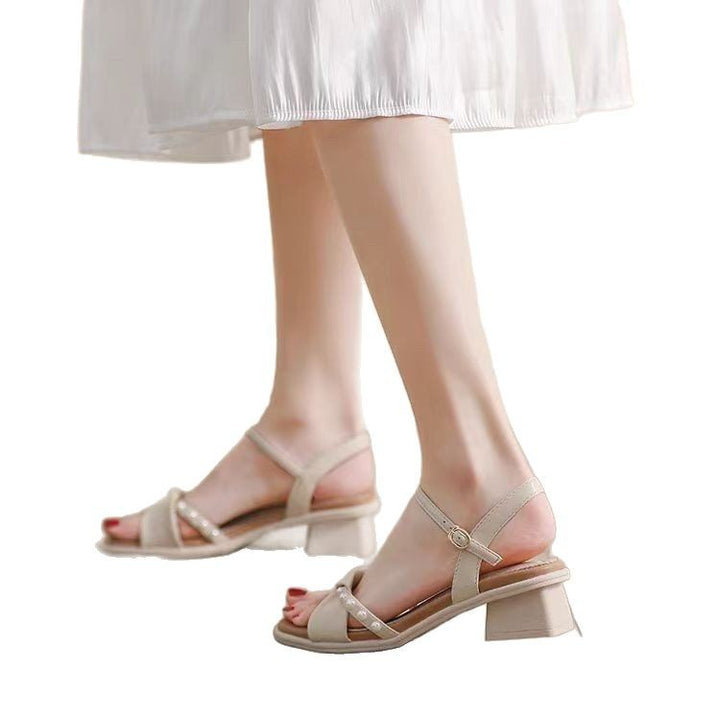 Damen elegante Riemensandalen mit modischem Perlenakzent und komfortablem Blockabsatz Drune