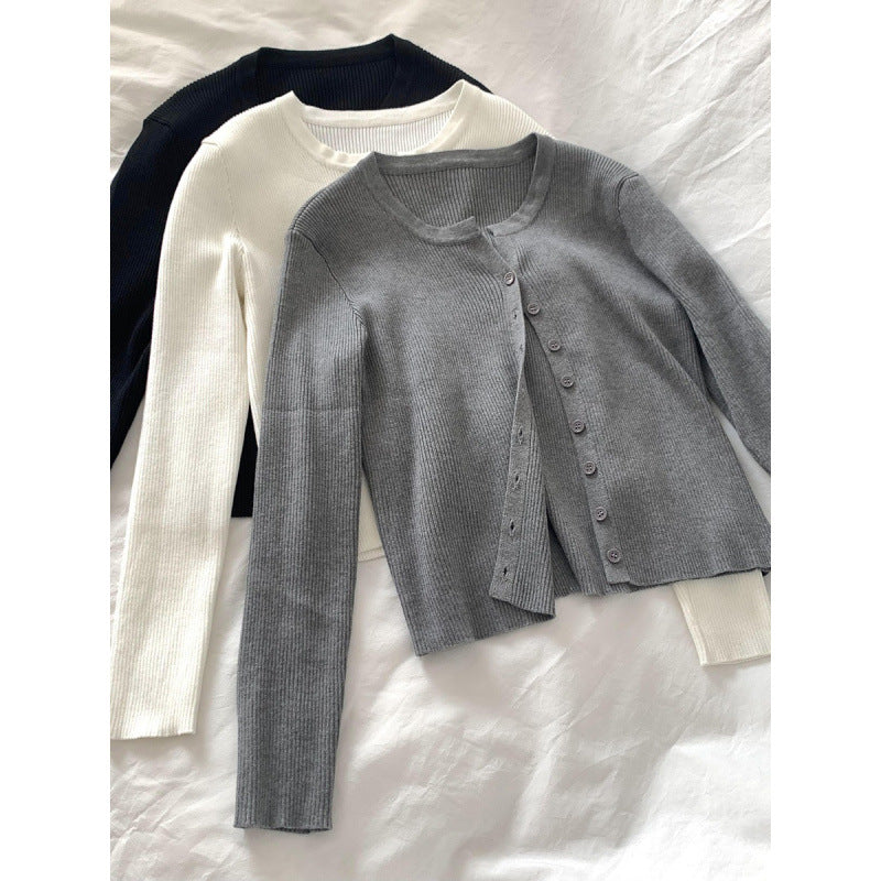 Damen Feiner Rippstrickcardigan mit langen Ärmeln und Knopfverschluss Drune