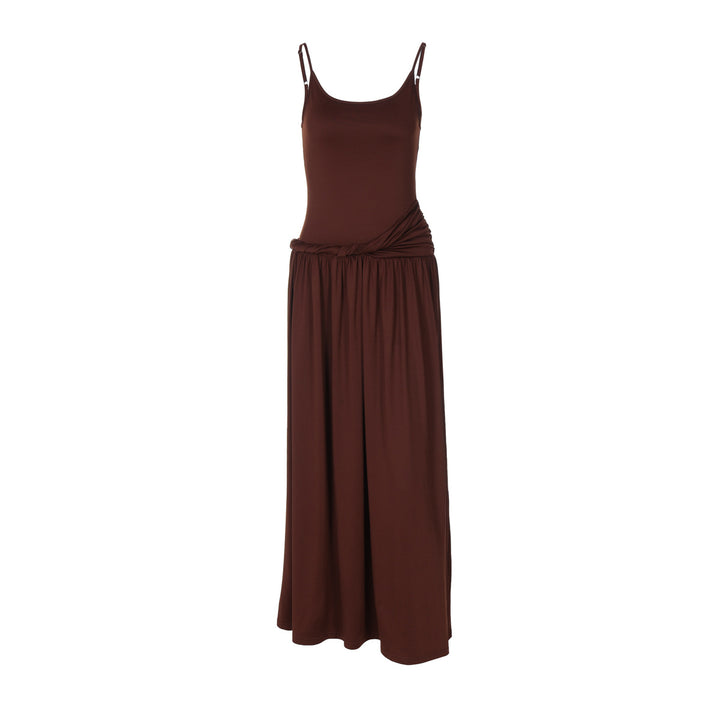 Damen Elegantes Maxikleid mit Drapierung und Spaghetti-Trägern Drune