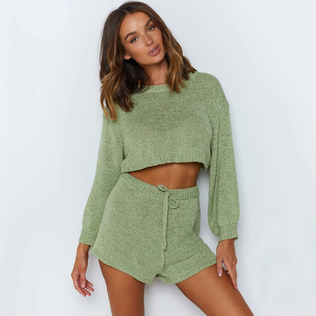 Damen lässiges Shorts- und Sweater-Set mit weitem Schnitt und Kordelzug Drune