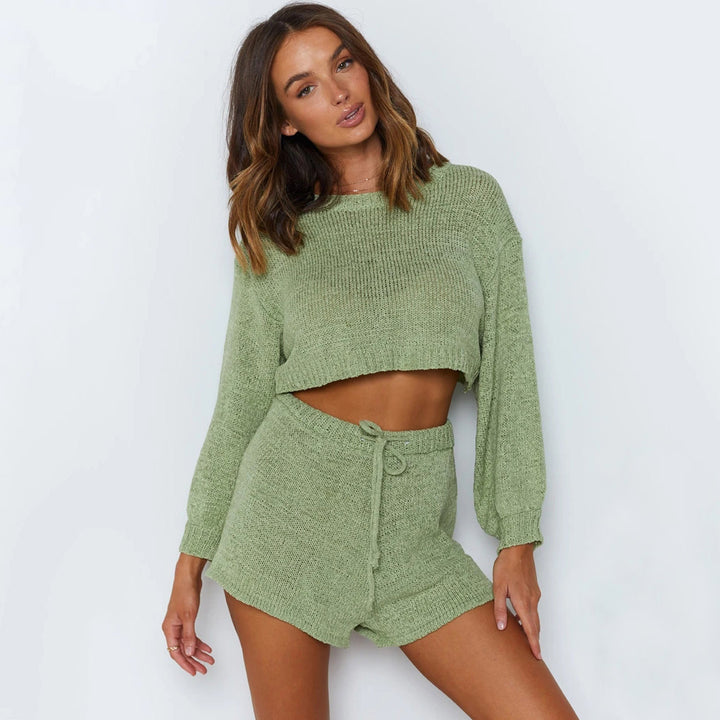 Damen lässiges Shorts- und Sweater-Set mit weitem Schnitt und Kordelzug Drune