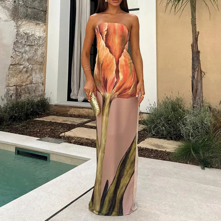 Damen Maxi-Kleid im modernen Kunststil Drune