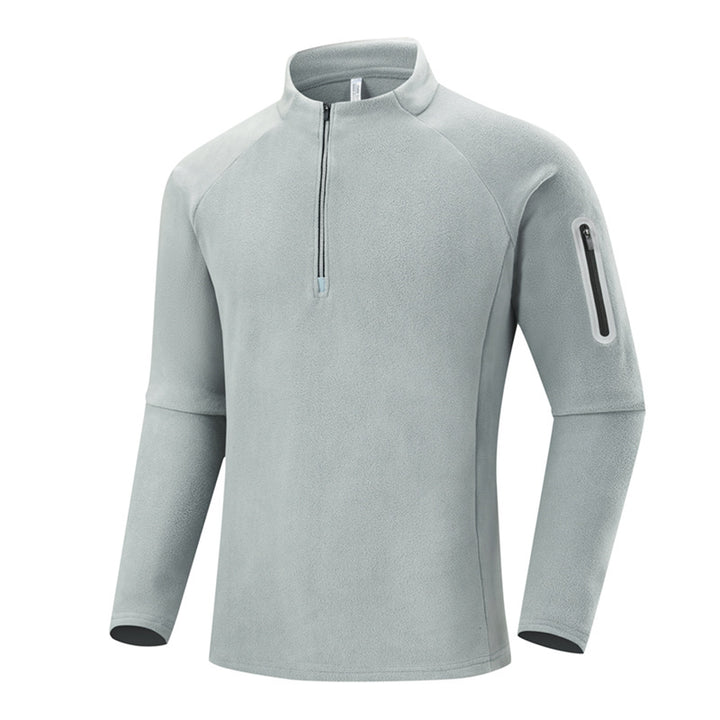 Herren Fleece-Halbzip-Trainingsshirt mit Stehkragen und Ärmel-Reißverschlusstasche Drune