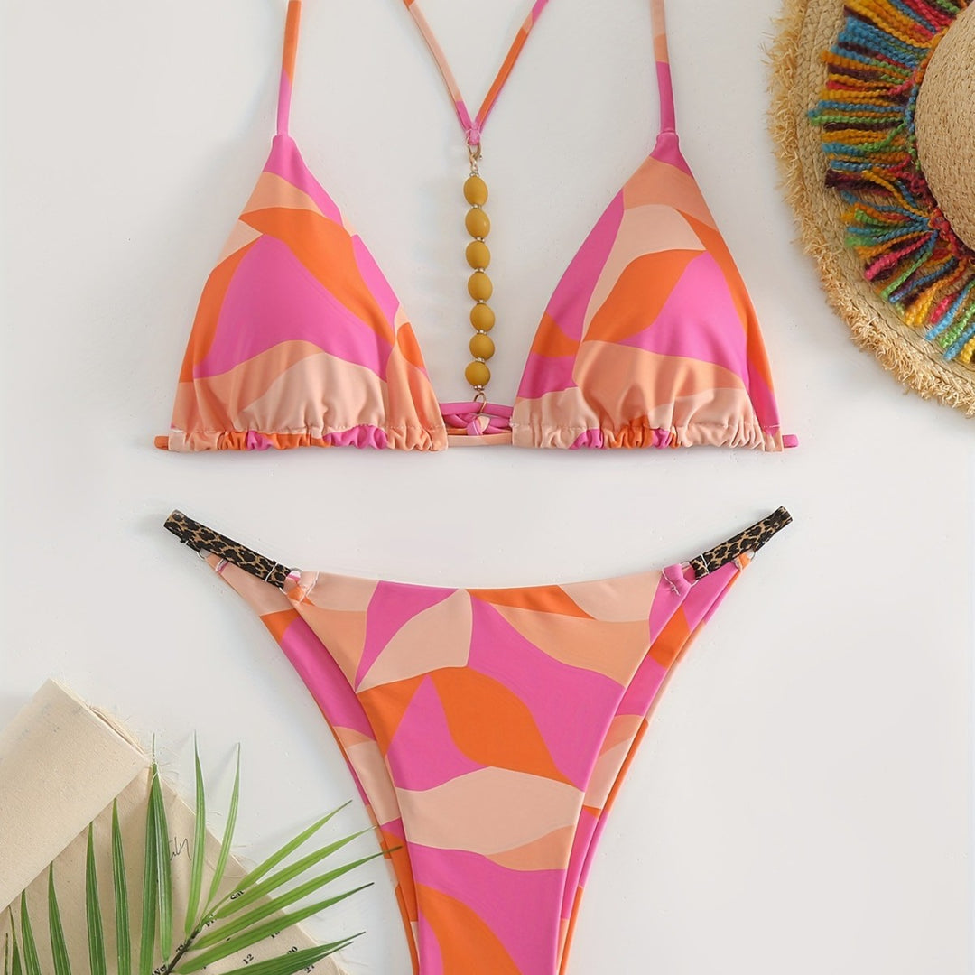 Damen Triangel-Bikini Set mit auffälligen Streifen Drune