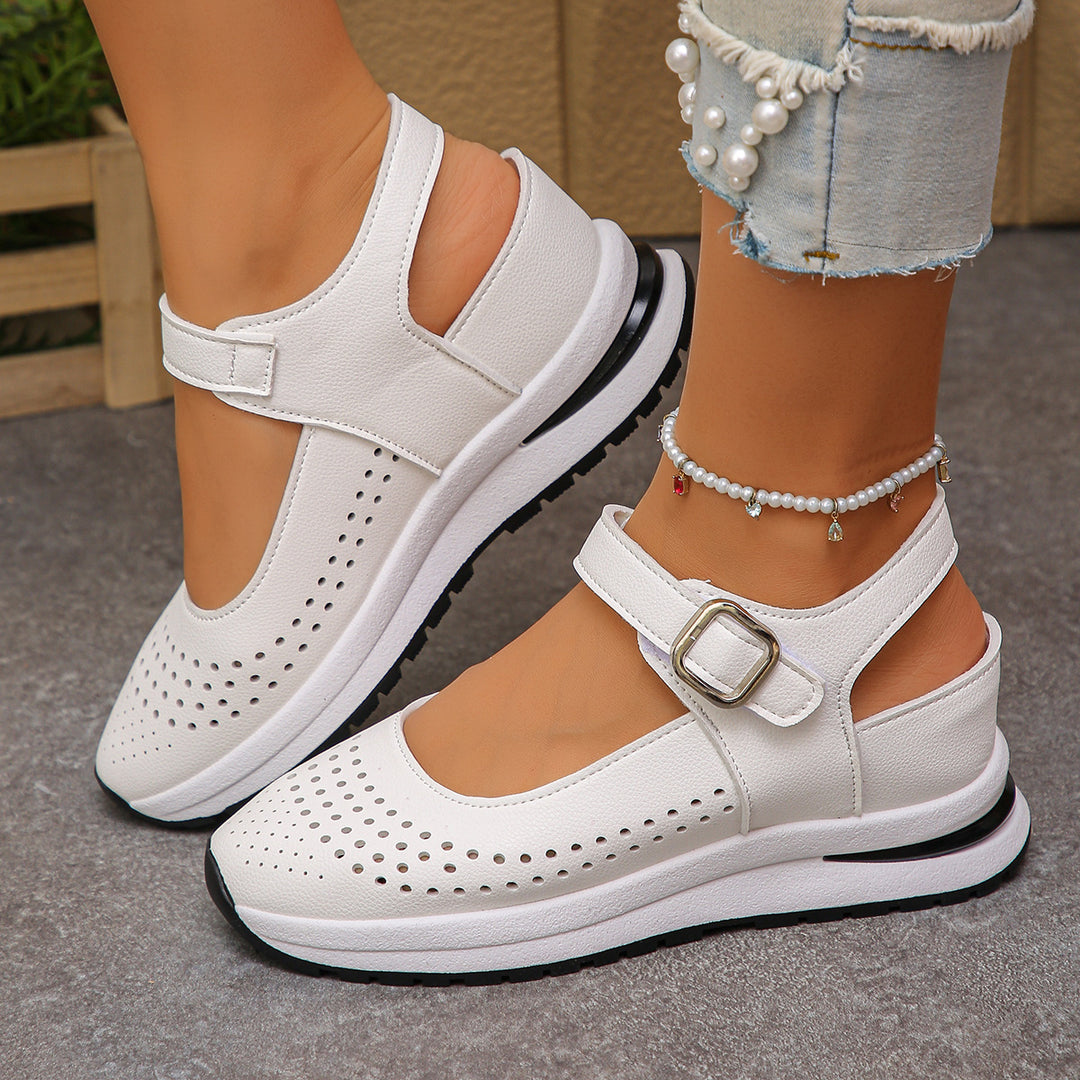 Damen Plateau-Sandalen mit sportlicher Sneaker-Sohle und verstellbaren Klettriemen Drune