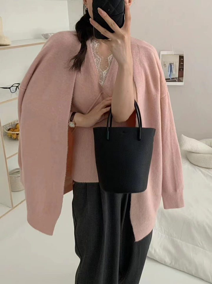Damen lässiger Strickcardigan mit einzigartigem Schnitt und feiner Textur Drune