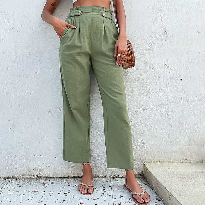 Damen Hochtaillierte Culotte-Hose mit Bundfalten, Knopf-Tabulierung und weitem Bein Drune