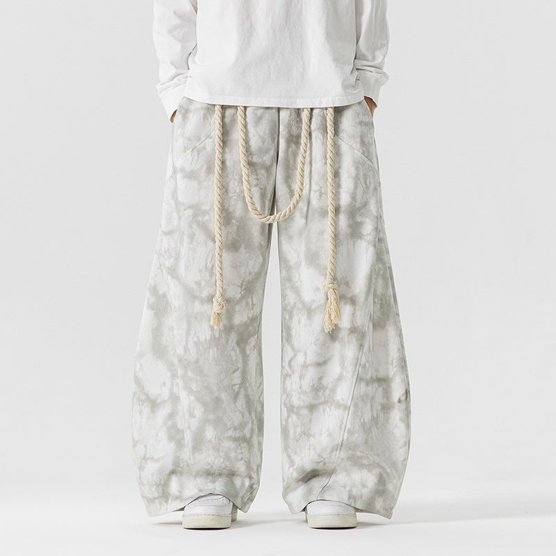Unisex nan weite Batik-Haremshose mit dekorativem Kordelbund und tiefem Schritt Drune