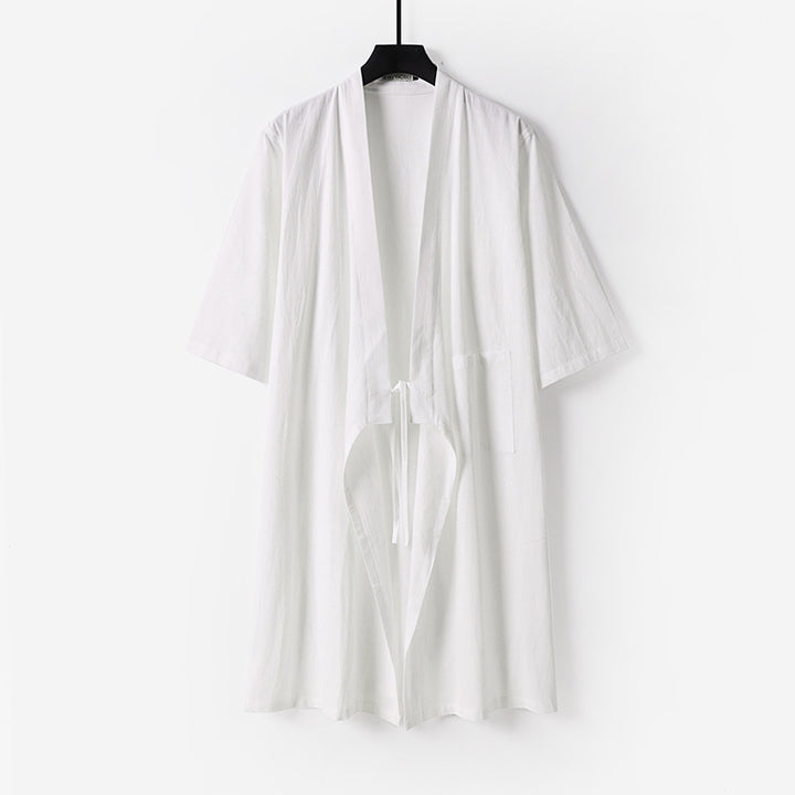 Unisex Oversize Kimono-Mantel aus Baumwollmischung mit Bindeband und Dreiviertelärmeln Drune