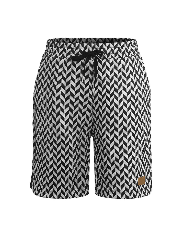 Damen nan Jacquard-Shorts mit elastischem Komfortbund, Tunnelzug und Fischgrätmuster Drune