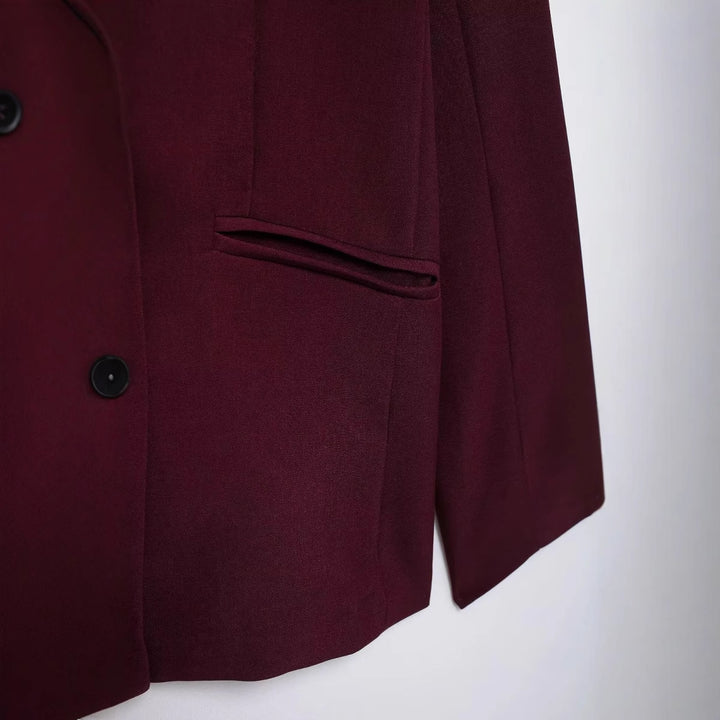 Damen nan kastiger Doppelreiher Blazerjacke mit überschnittener Schulter, Reverskragen und gefütterten Innennähten Drune