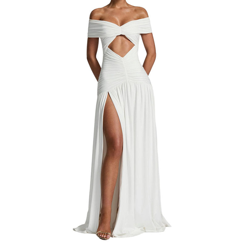 Damen Elegantes Off-Shoulder Maxikleid mit praktischem Cut-Out Drune