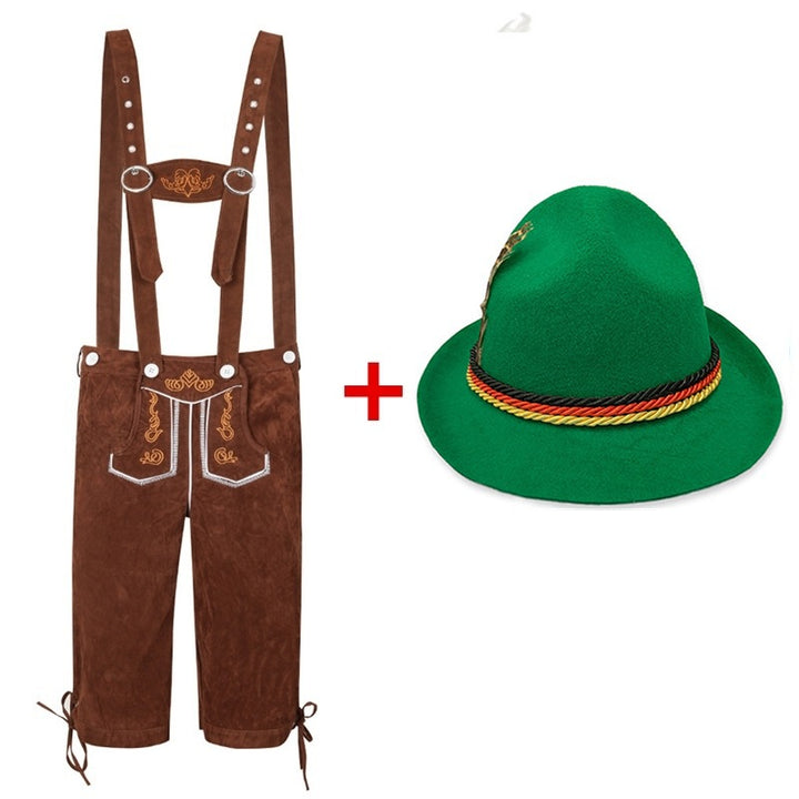 Herren nan traditionelle Trachtenlederhose mit verstellbaren Trägern und Trachtenhut Drune