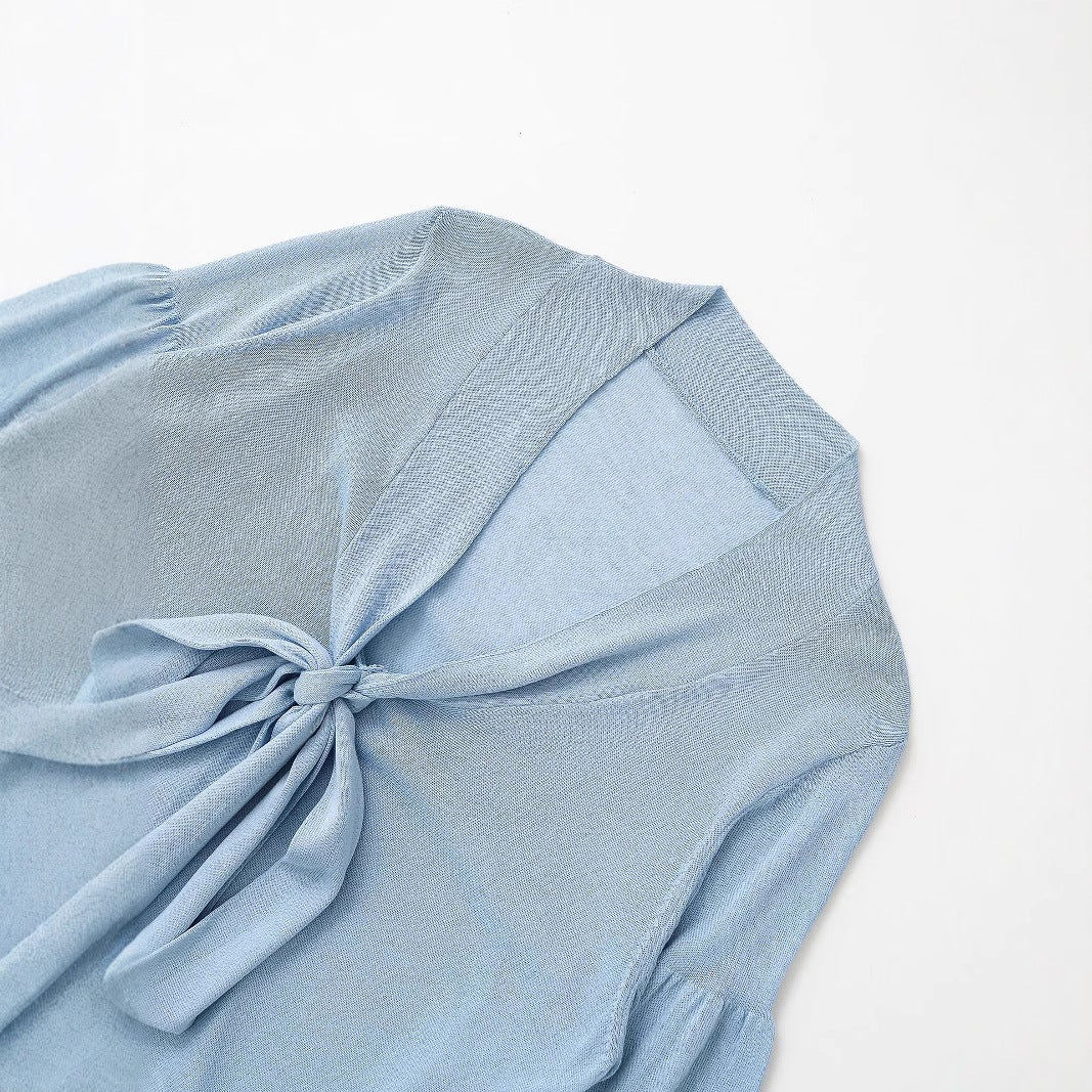 Damen Luftige Bluse mit romantischen Rüschendetails und Bindeband Drune