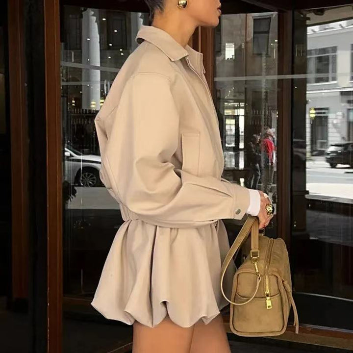 Damen Kurze Blousonjacke aus veganem Leder mit Reißverschluss und elastischem Saum Drune