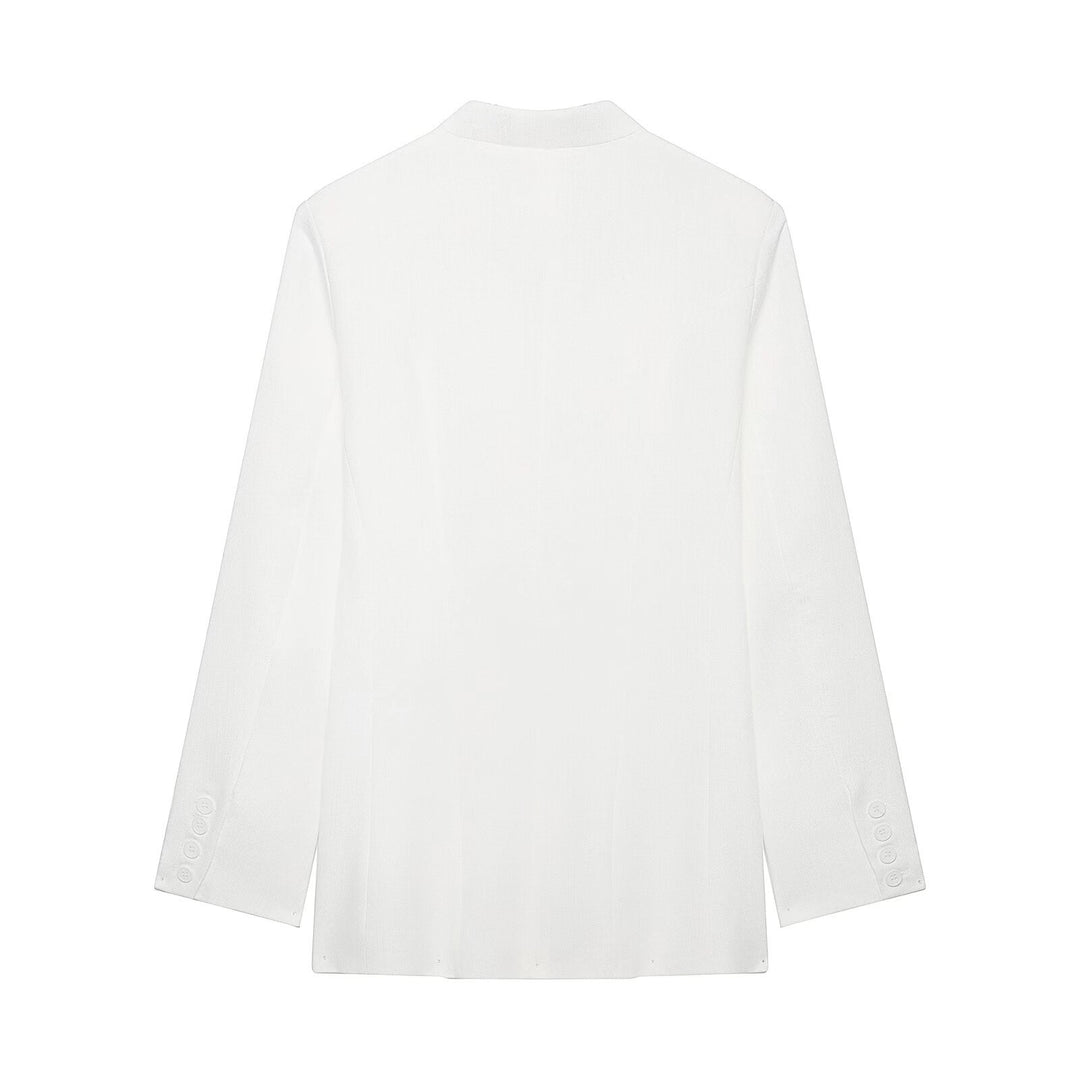 Damen Mandarin-Kragen Longblazer mit durchgehender Knopfleiste und aufgesetzten Taschen Drune