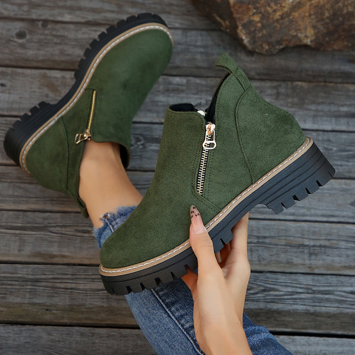 Damen Kurzschaft-Stiefelette aus Velourslederoptik mit profilierter Gummisohle und seitlichem Reißverschluss Drune