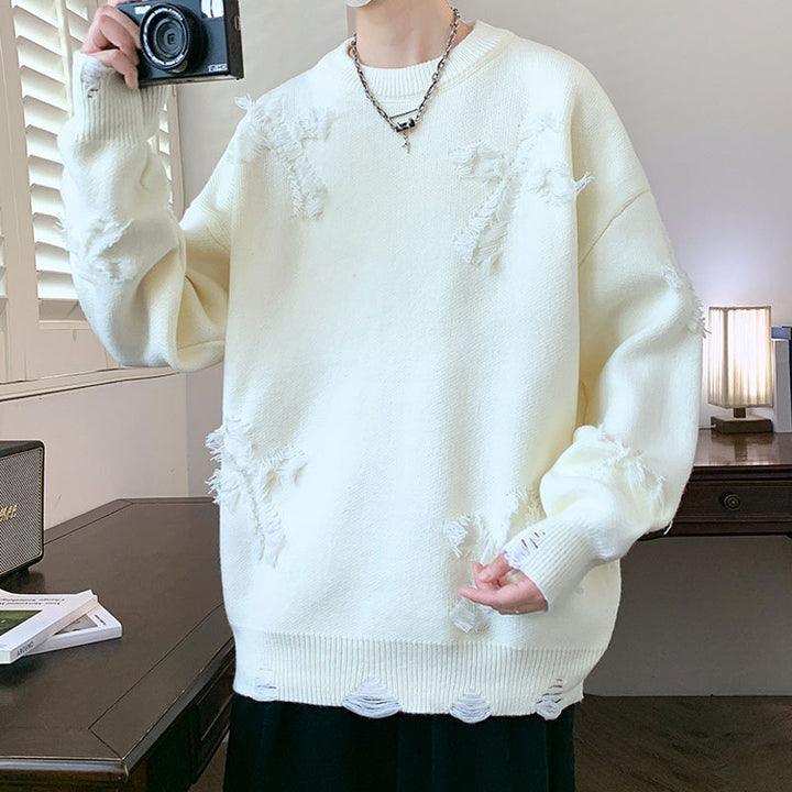 Damen Grobstrickpullover mit Fransen Drune