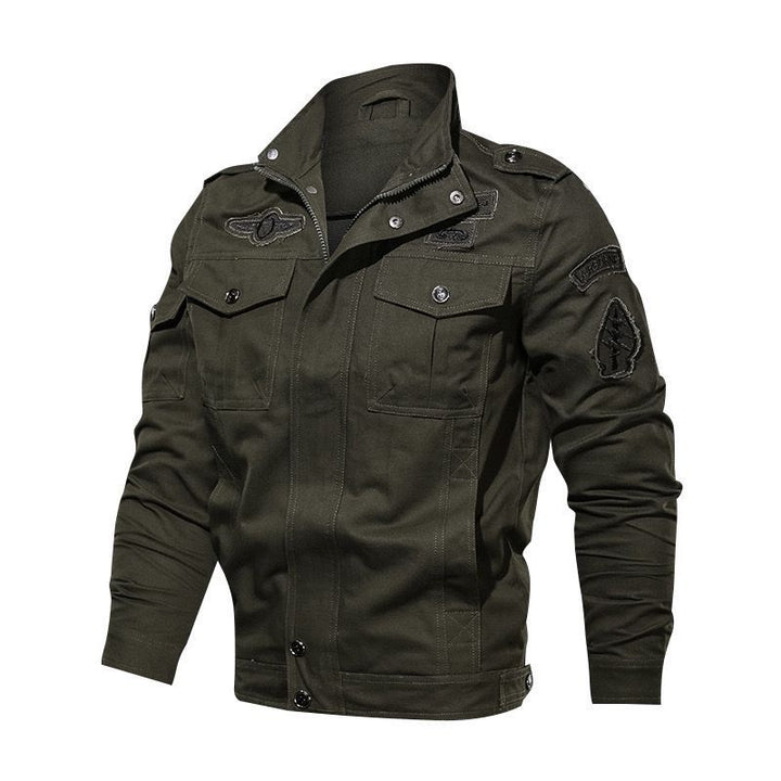 Herren Militärische Canvas-Fieldjacke mit Aufnähern und Stehkragen Drune