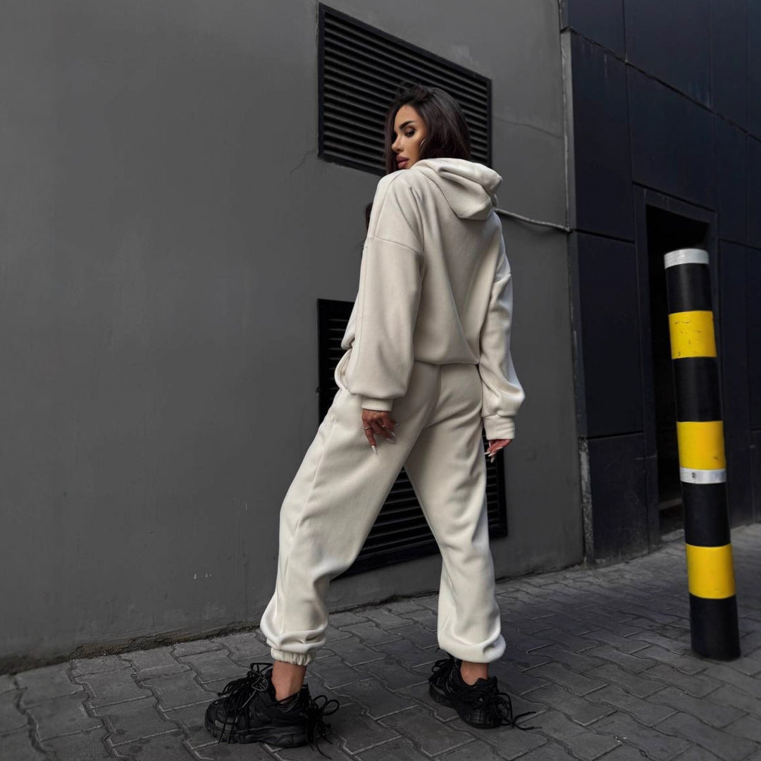 Damen kuscheliger Relaxed-Fit Sportanzug mit elastischem Bund und praktischen Taschen Drune