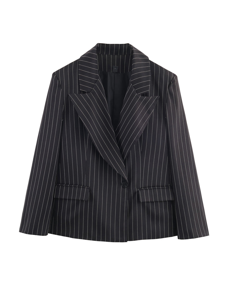 Damen Nadelstreifen-Blazer mit weitem Revers und Pattentaschen Drune