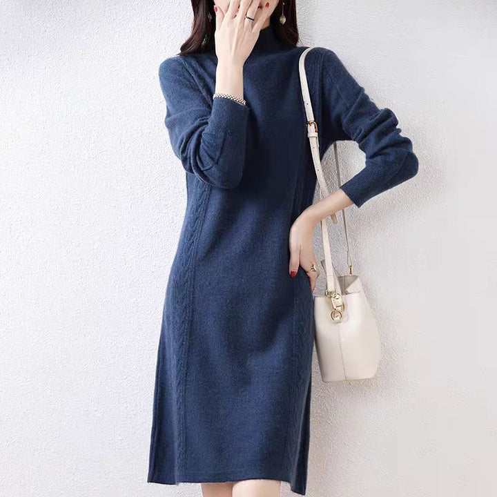 Damen Edles Strickkleid mit feinen Zopfmustern Drune