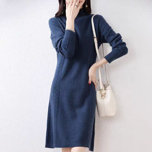 Damen Edles Strickkleid mit feinen Zopfmustern Drune