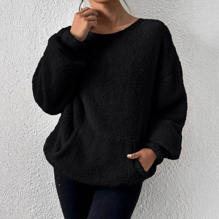 Damen Kuscheliger Teddy-Fleece-Pullover mit Kängurutasche Drune