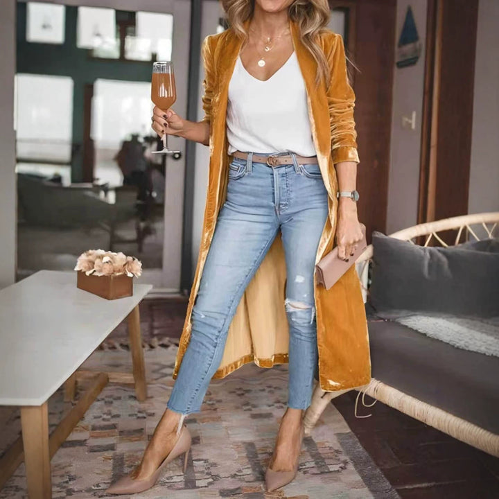 Damen Elegante Veloursjacke mit hohem Kragen Drune