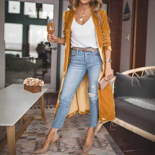 Damen Elegante Veloursjacke mit hohem Kragen Drune
