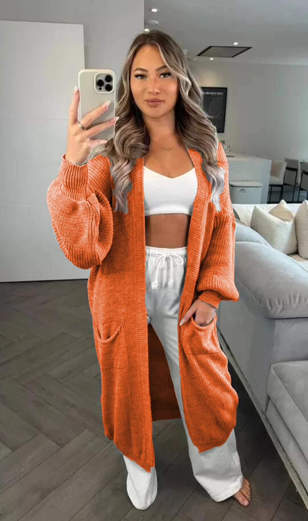Damen Großer Strickcardigan mit offenem Schnitt und praktischen Taschen Drune