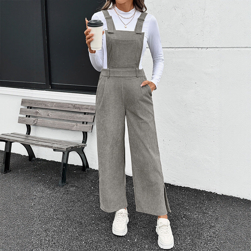 Damen Lässiger Baumwoll-Jumpsuit mit breiten Beinen Drune