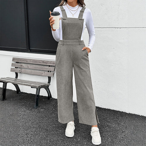Damen Lässiger Baumwoll-Jumpsuit mit breiten Beinen Drune