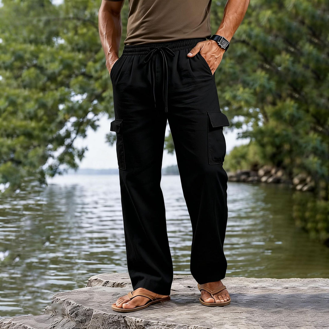 Herren leichte Cargo-Freizeithose mit elastischem Tunnelzugbund und geradem Bein Drune