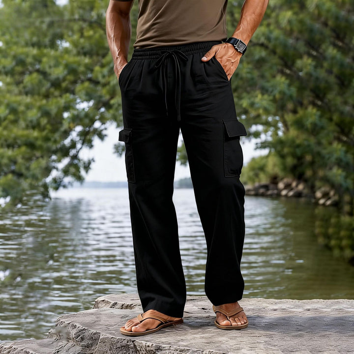 Herren leichte Cargo-Freizeithose mit elastischem Tunnelzugbund und geradem Bein Drune