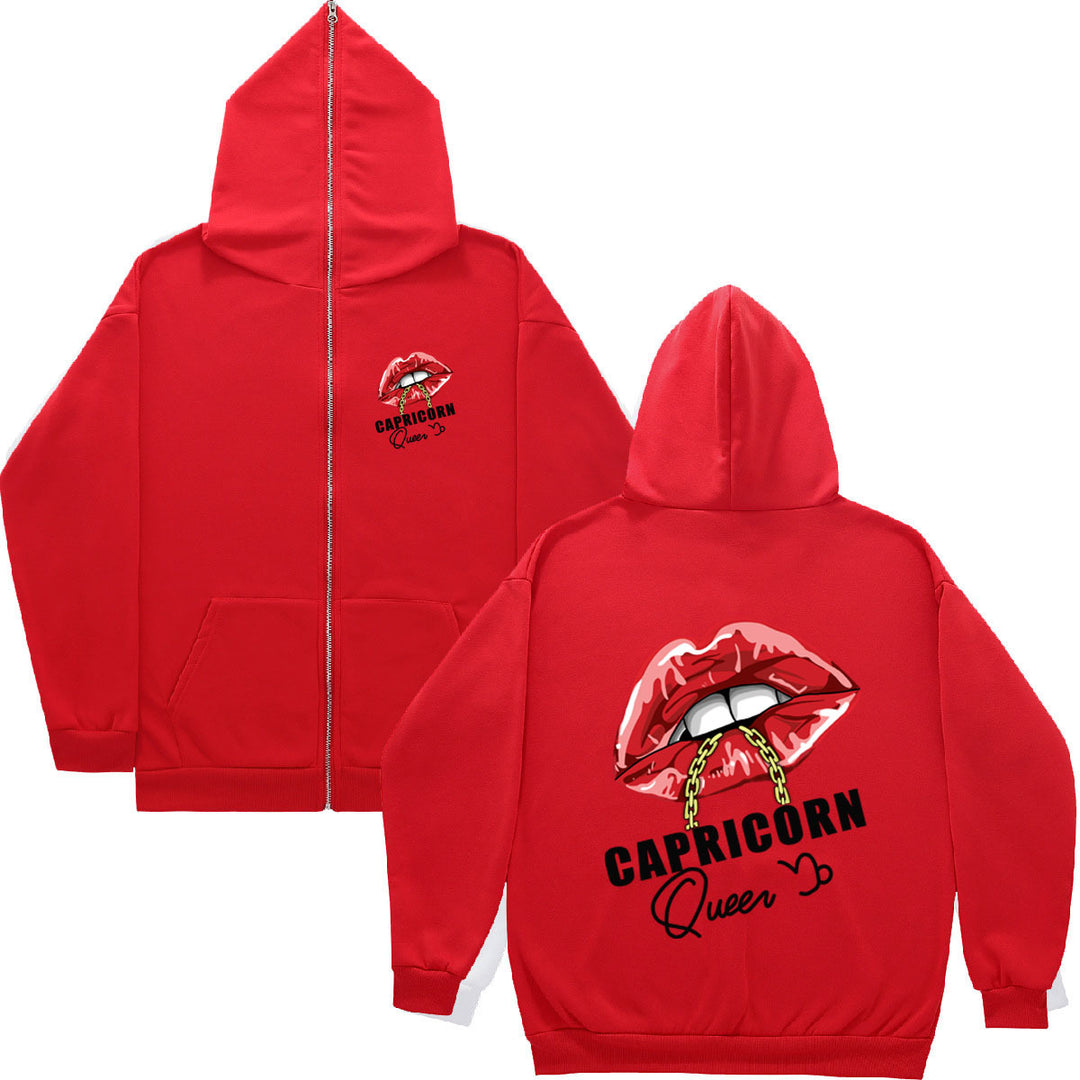 Damen Kapuzenjacke mit einzigartigem Lippenmotiv und Kapuze Drune