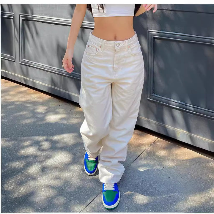 Damen nan weite High-Waist Baggy-Jeans mit tiefem Schritt, Five-Pocket Design und extra-langen Beinen Drune