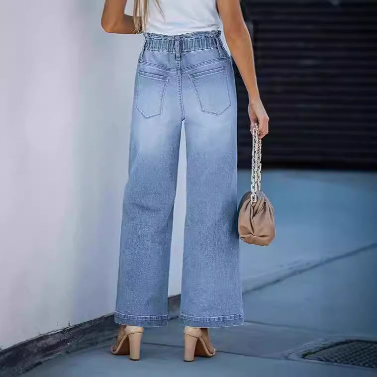Damen nan hochgeschnittene Weitbein-Jeans mit Kordelbund und lässiger Culotte-Silhouette Drune