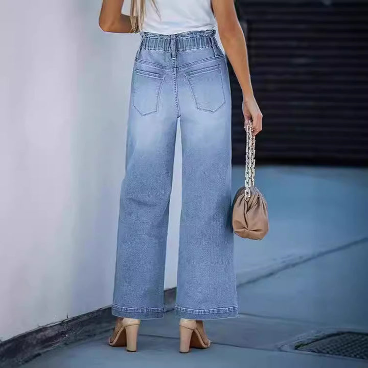 Damen nan hochgeschnittene Weitbein-Jeans mit Kordelbund und lässiger Culotte-Silhouette Drune