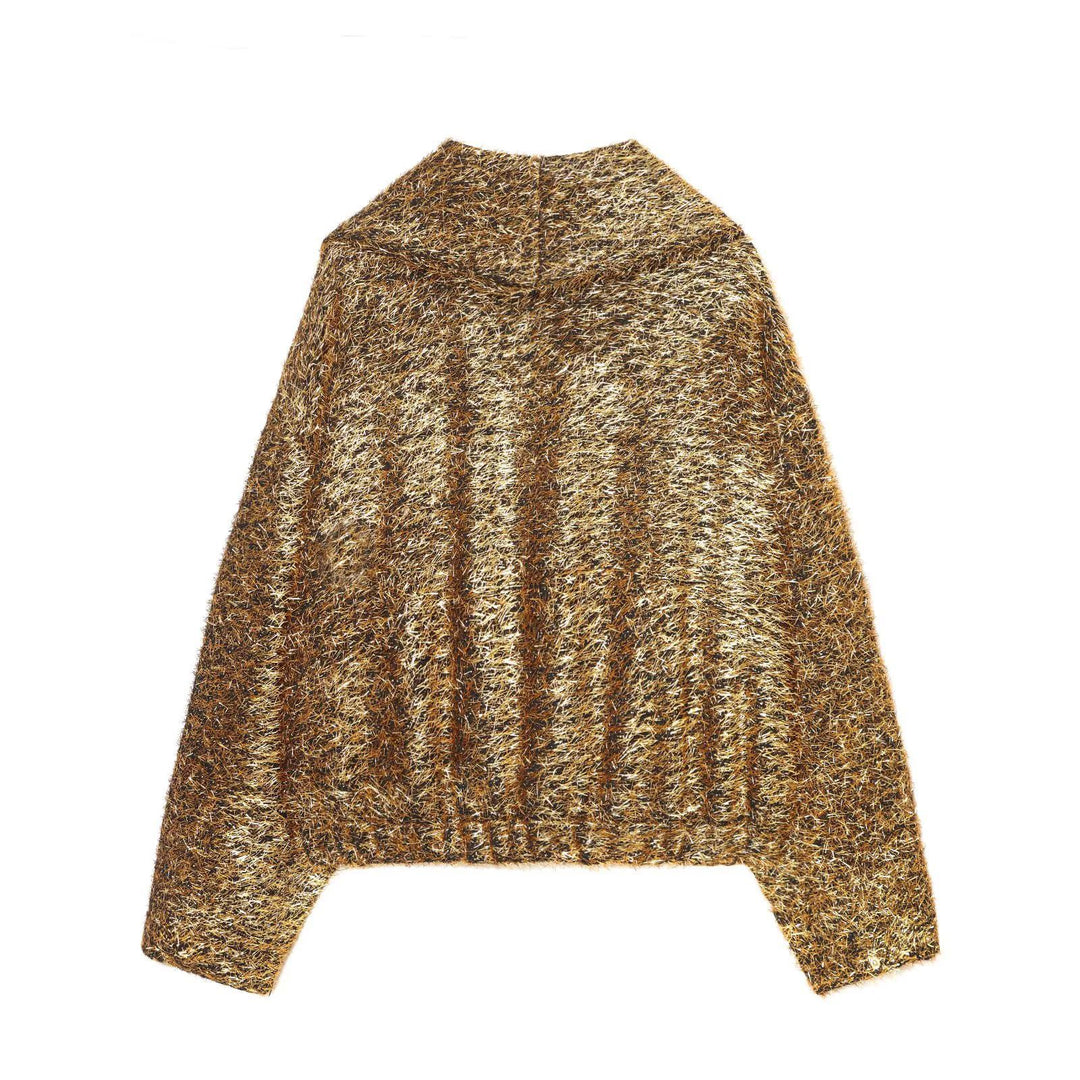 Damen nan kurzer Glitzer‑Teddyblouson mit kastigem Schnitt, Stehkragen und durchgehendem Metallreißverschluss Drune