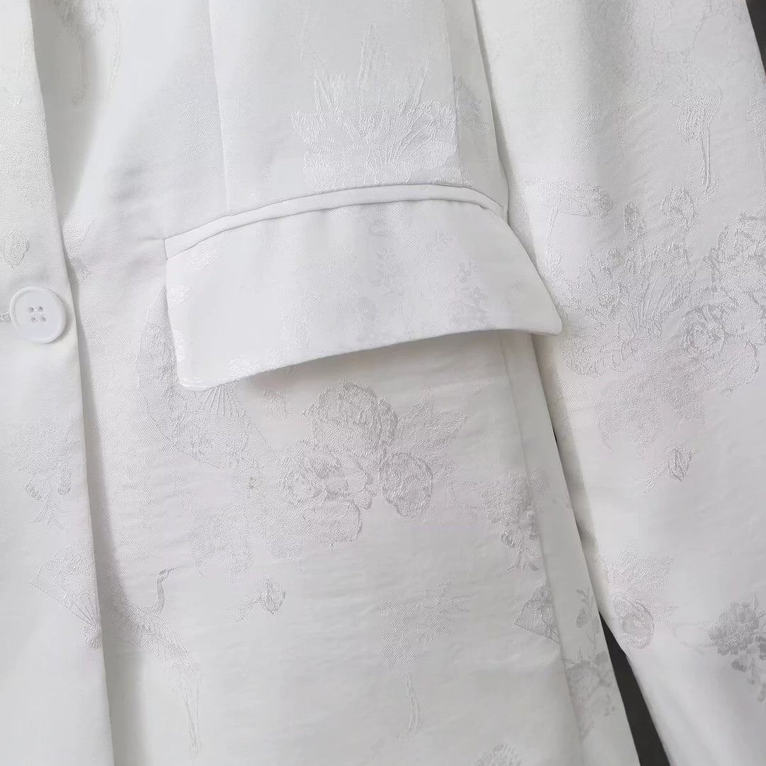 Damen Doppelreihiger Satin-Blazer mit floralem Jacquard und Reverskragen Drune