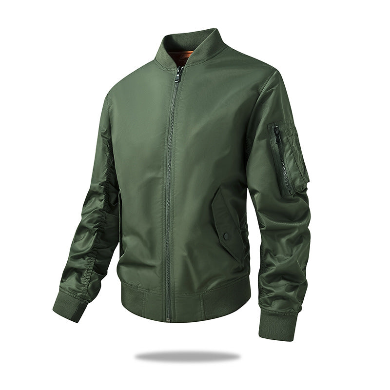 Herren -beschichtete Nylon-isolierte Bomberjacke mit gerüschtem Ärmel-Detail, Reißverschluss-Nutzentasche und Knopfklappen-Eingriffstaschen Drune