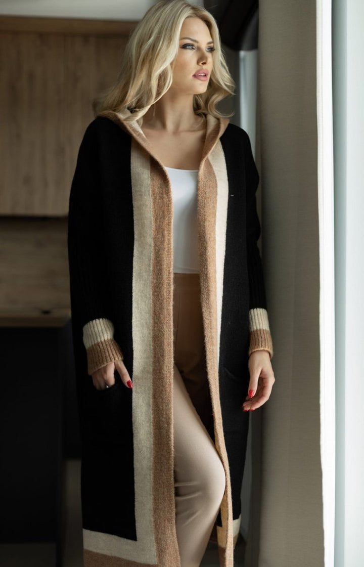 Drune | Mantel - Strickdesign - Oversized Fit - Lange Ärmel mit Taschen und Kontrastbesatz