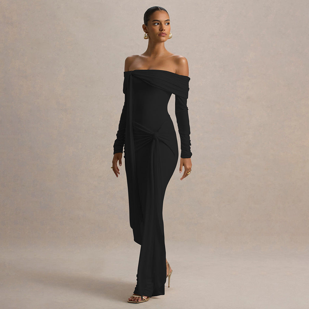 Damen Elegantes Off-Shoulder Abendkleid mit drapierter Silhouette Drune