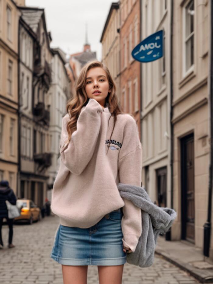 Damen Kuscheliger Pullover mit Stehkragen und Stickerei Drune