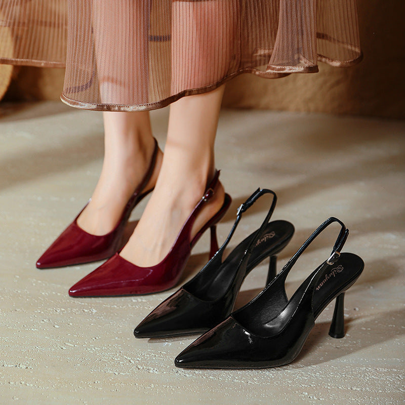 Damen elegante Slingback-Pumps mit spitzem Design und glänzender Oberfläche Drune