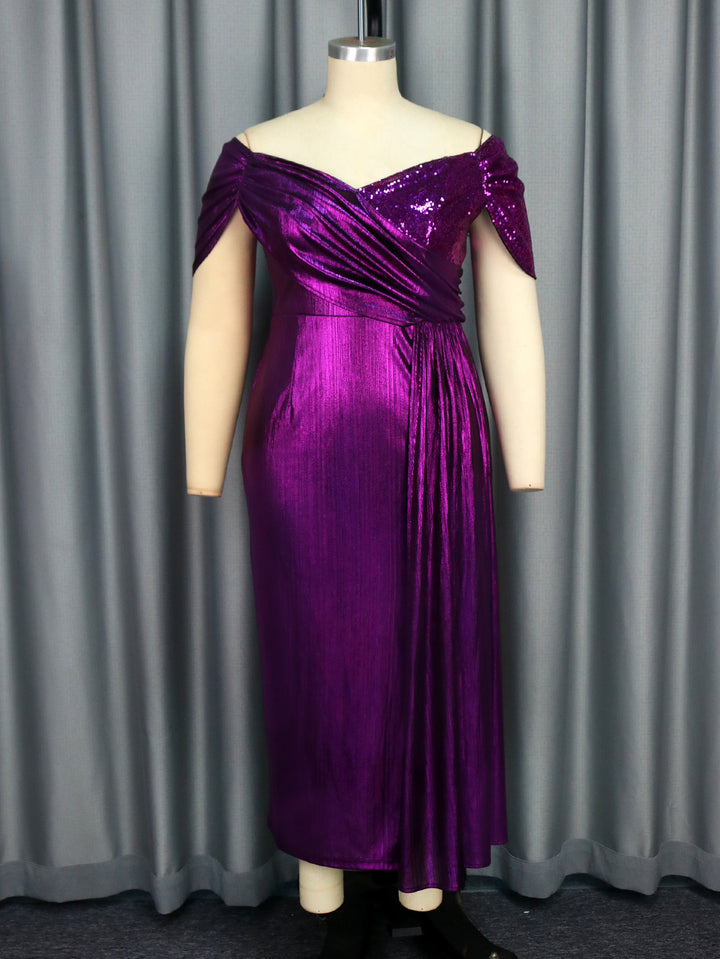 Damen Elegantes Abendkleid mit schimmerndem Wickel-Design und Zierpailletten Drune